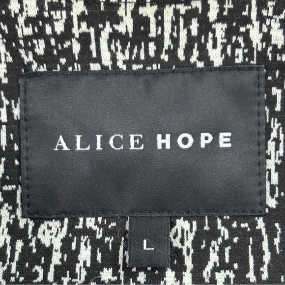 Womens Black White Textured Moto Jacket Zip Front Modern Chic Large - Picture 3 of 9